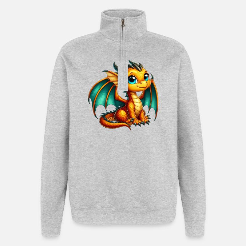 Drache - Quarter-Zip-Sweatshirt - Grau meliert