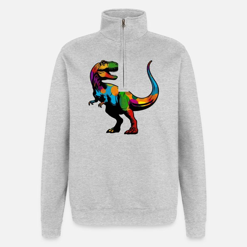 Dinosaurier - Quarter-Zip-Sweatshirt - Grau meliert