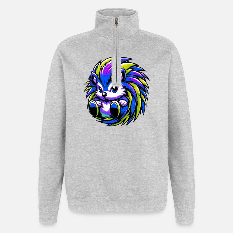 Hérisson - Sweat à zip 1/4 - gris chiné