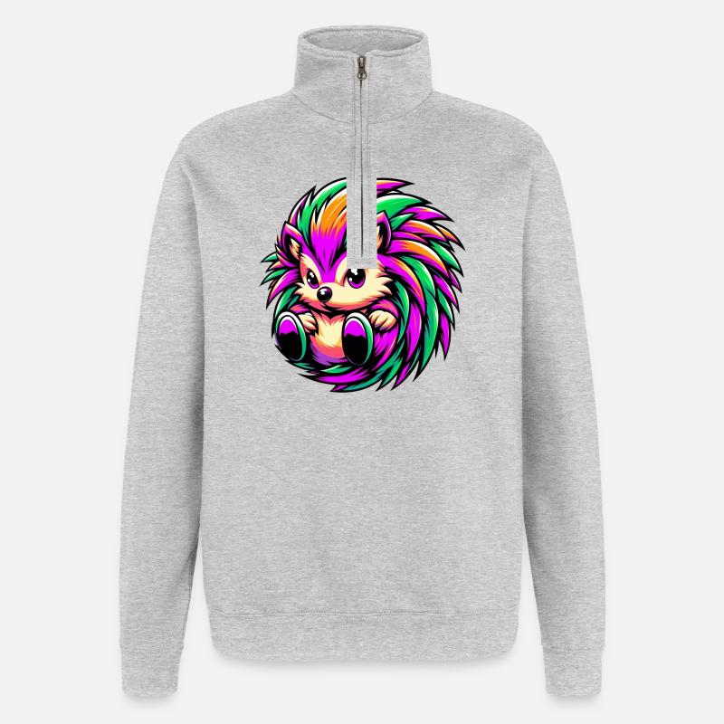 Hérisson - Sweat à zip 1/4 - gris chiné