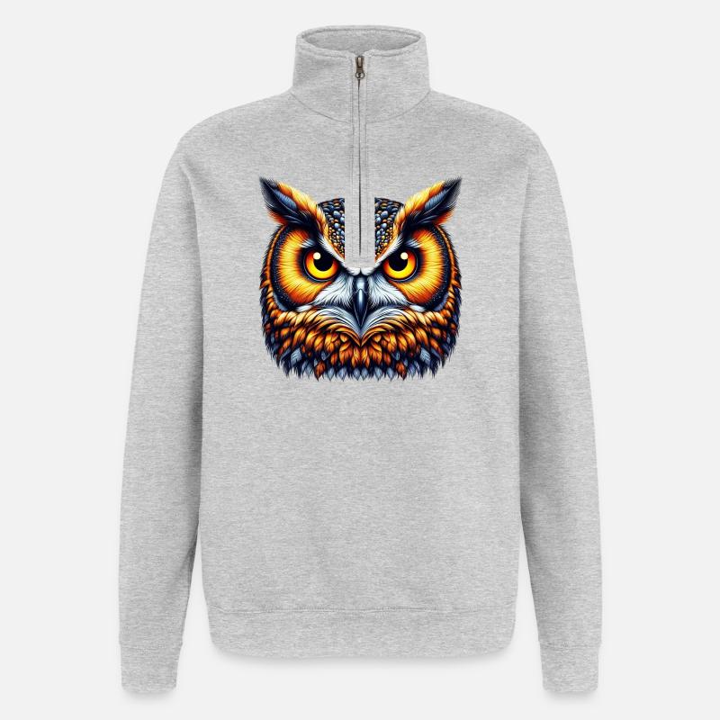 Eule - Quarter-Zip-Sweatshirt - Grau meliert