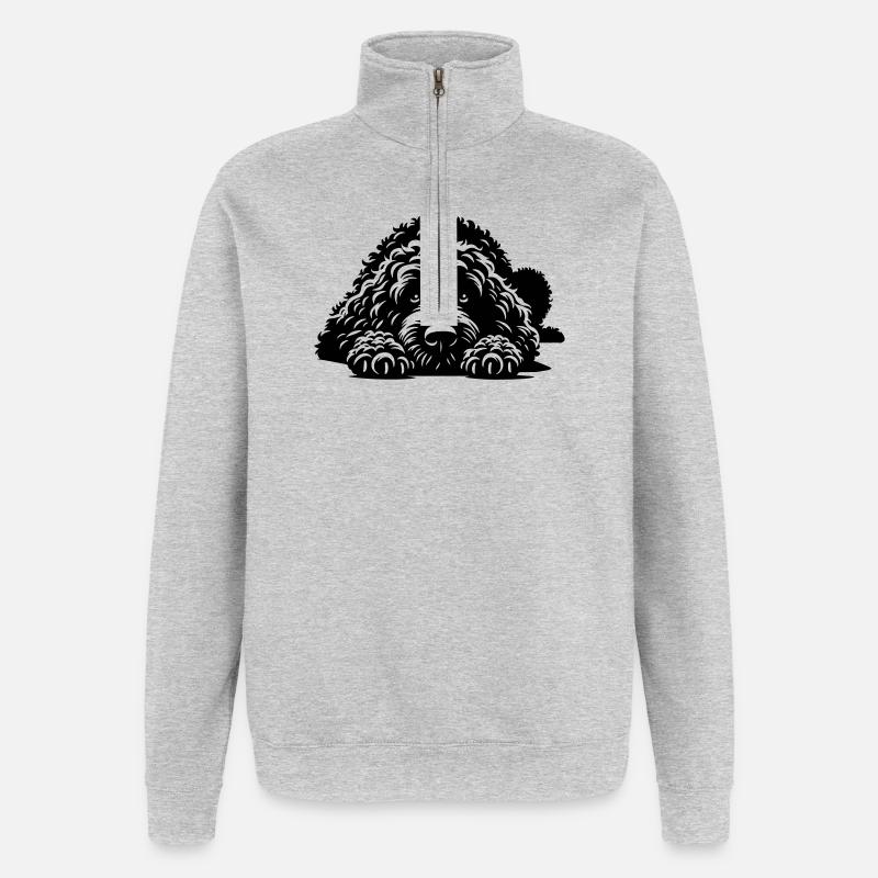 Chien d’Eau Espagnol - Sweat à zip 1/4 - gris chiné