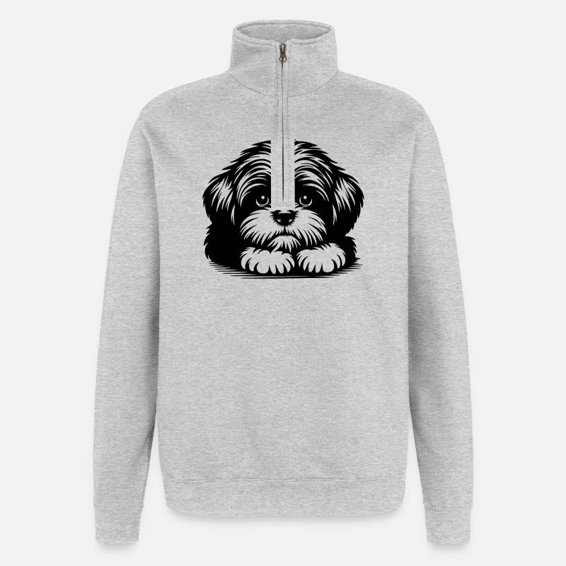 Shih Tzu Head with Paws - Quarter-Zip Sweatshirt - heather grey