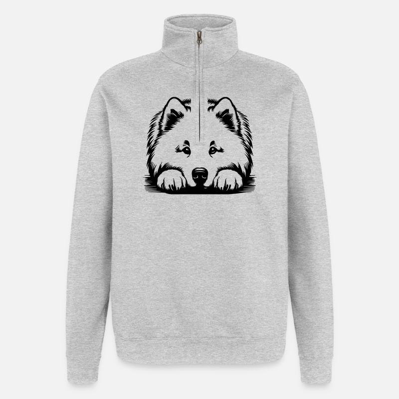 Samoyed head with paws - Quarter-Zip Sweatshirt - heather grey