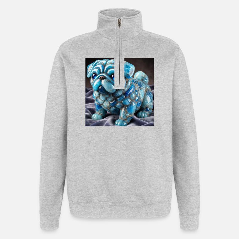 Blauer Kristall-Pug Dekorfigur - Quarter-Zip-Sweatshirt - Grau meliert