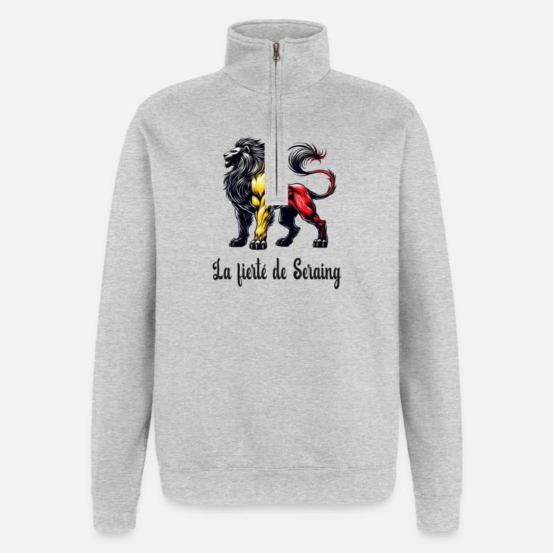 Seraing Löwe Flaggen Design - Quarter-Zip-Sweatshirt - Grau meliert