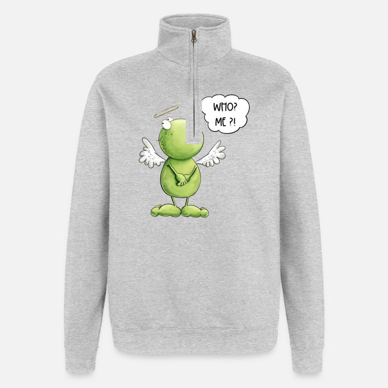 Frosch Engel Unschuld Who Me Spruch - Quarter-Zip-Sweatshirt - Grau meliert