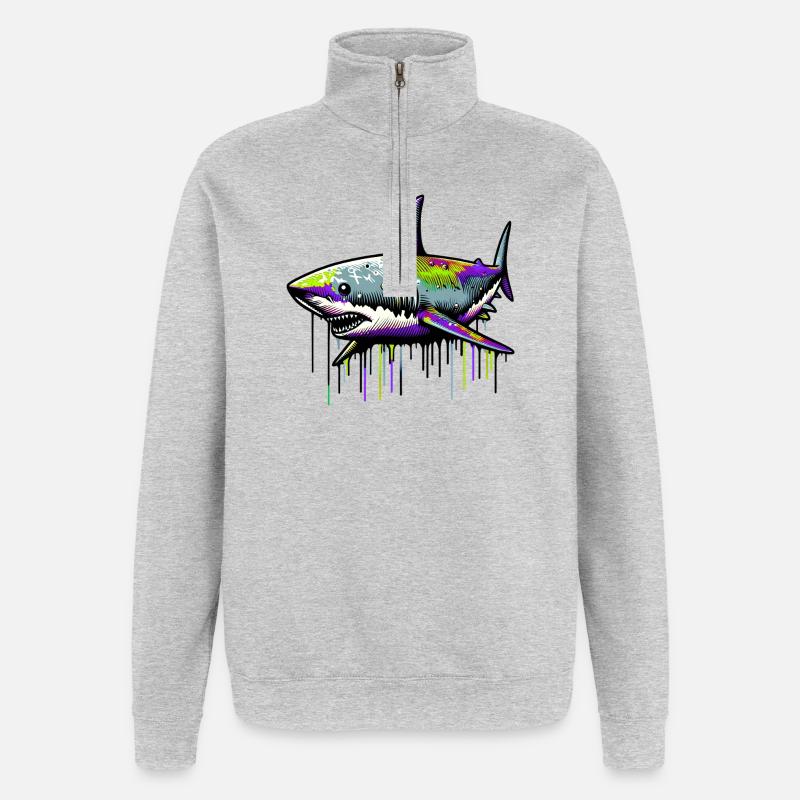 Requin - Sweat à zip 1/4 - gris chiné