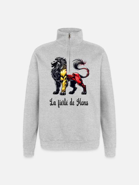 Mons lion flag design - Quarter-Zip Sweatshirt - heather grey