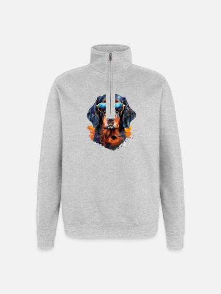 Gordon Setter with sunglasses - Quarter-Zip Sweatshirt - heather grey