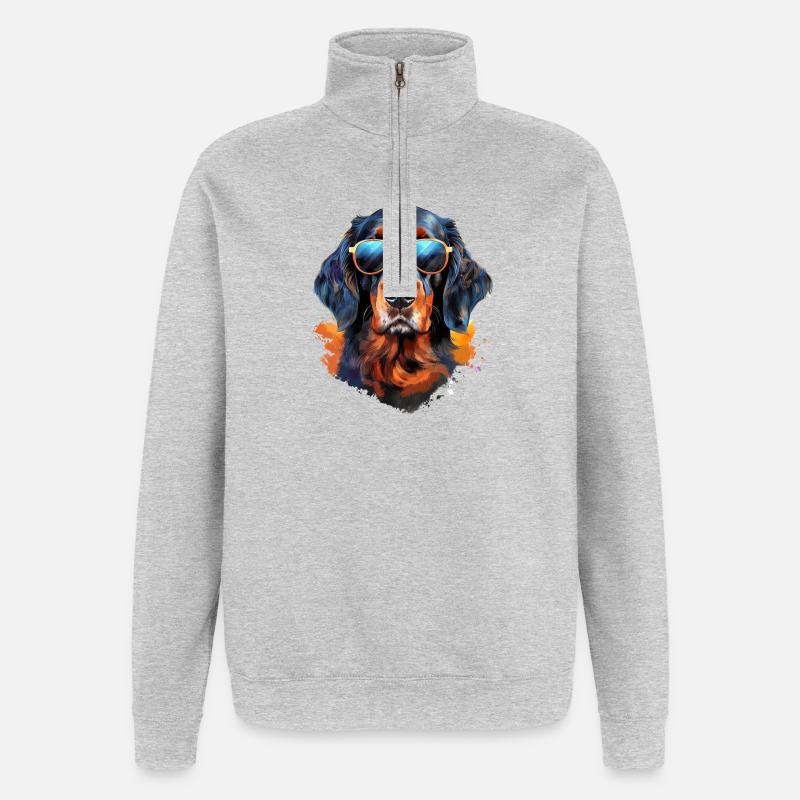 Gordon Setter with sunglasses - Quarter-Zip Sweatshirt - heather grey