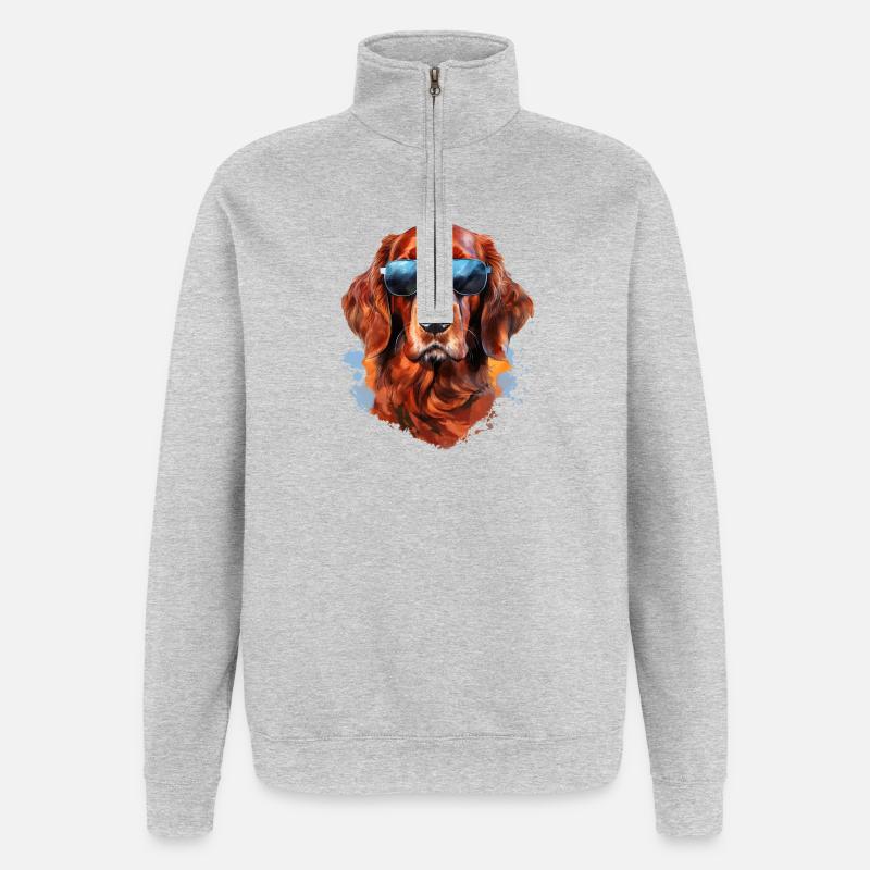 Irish Setter with Sunglasses - Quarter-Zip Sweatshirt - heather grey