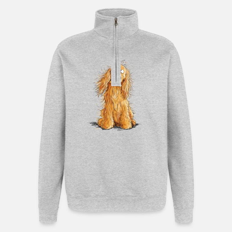 Cocker Spaniel heureux - Sweat à zip 1/4 - gris chiné