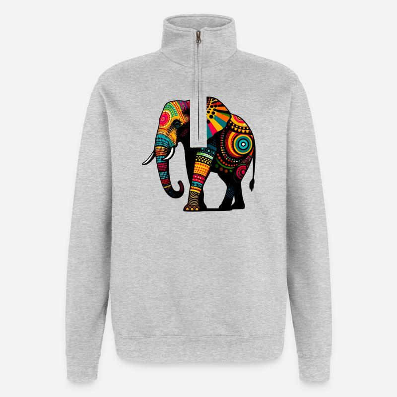 Éléphant - Sweat à zip 1/4 - gris chiné