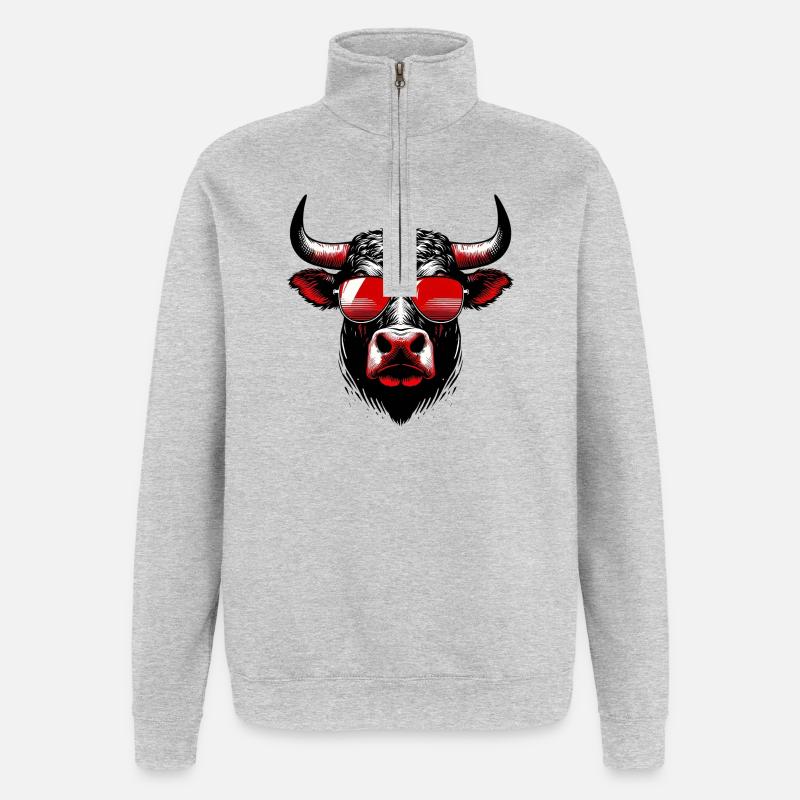 Stier - Quarter-Zip-Sweatshirt - Grau meliert