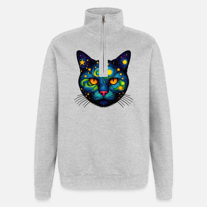 Katze - Quarter-Zip-Sweatshirt - Grau meliert