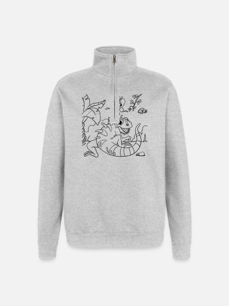Iguana Jungle Coloring Page Hand Illustrated - Quarter-Zip Sweatshirt - heather grey
