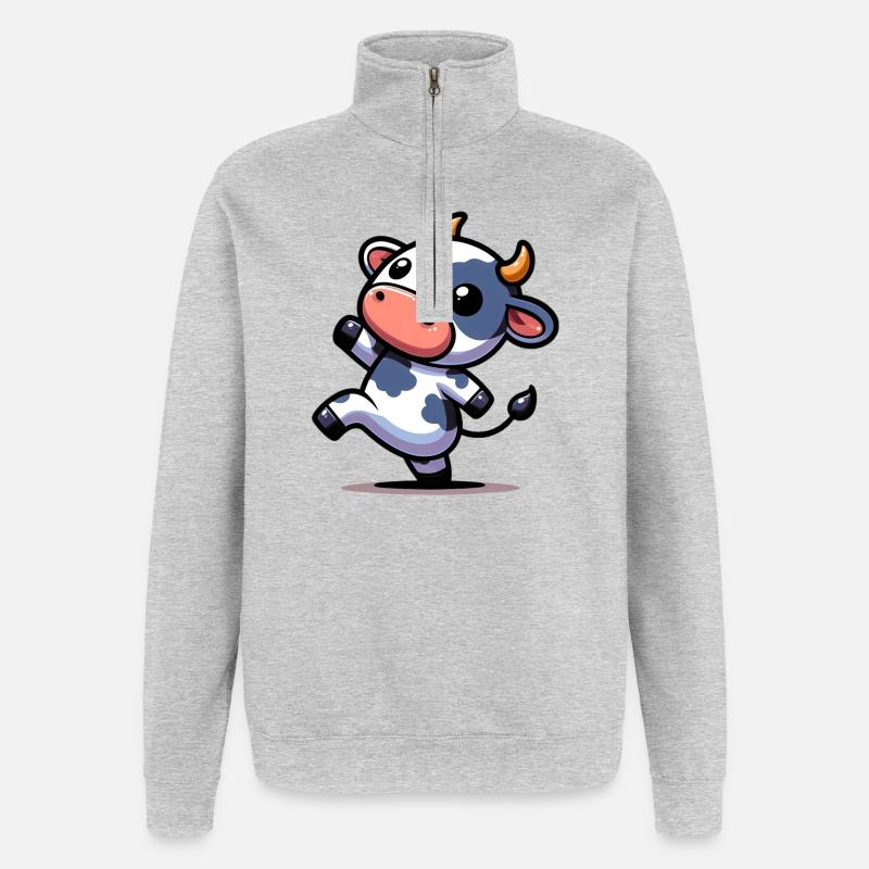 Kuh - Quarter-Zip-Sweatshirt - Grau meliert