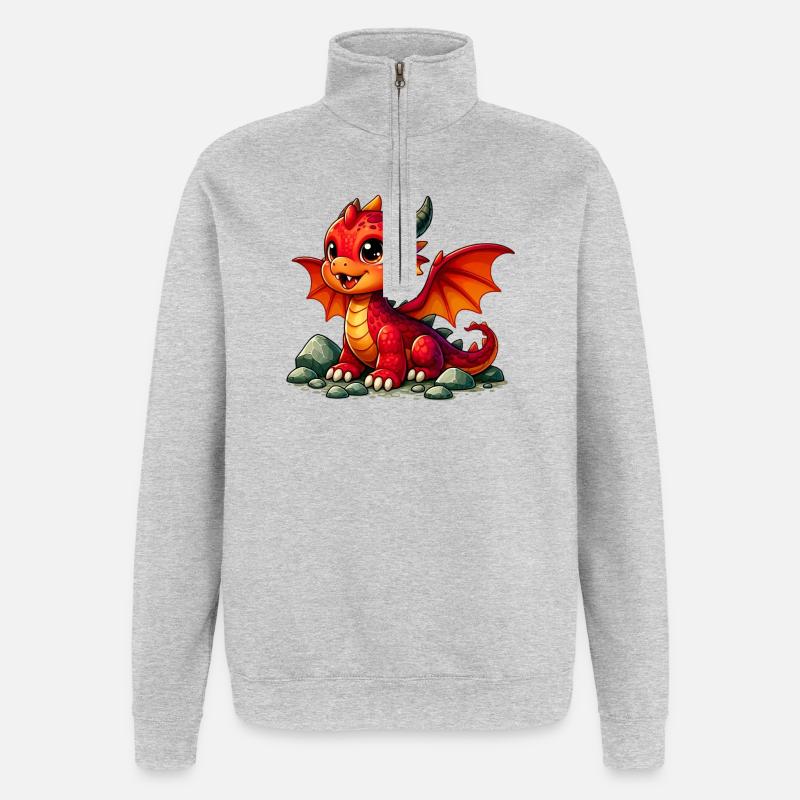 Drache - Quarter-Zip-Sweatshirt - Grau meliert
