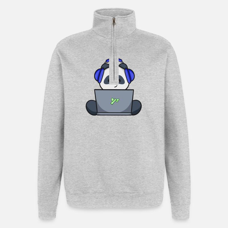 Gaming Panda avec casque bleu - Sweat à zip 1/4 - gris chiné
