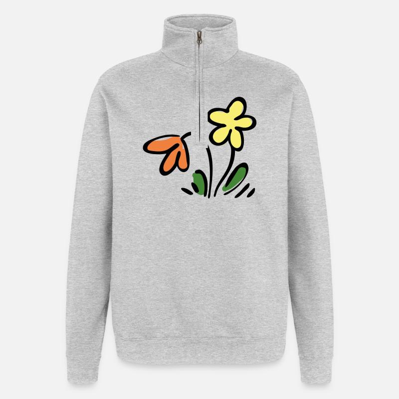Blumen - Quarter-Zip-Sweatshirt - Grau meliert