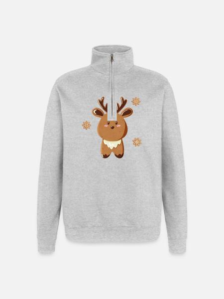 Cute Reindeer with Snowflakes - Quarter-Zip Sweatshirt - heather grey