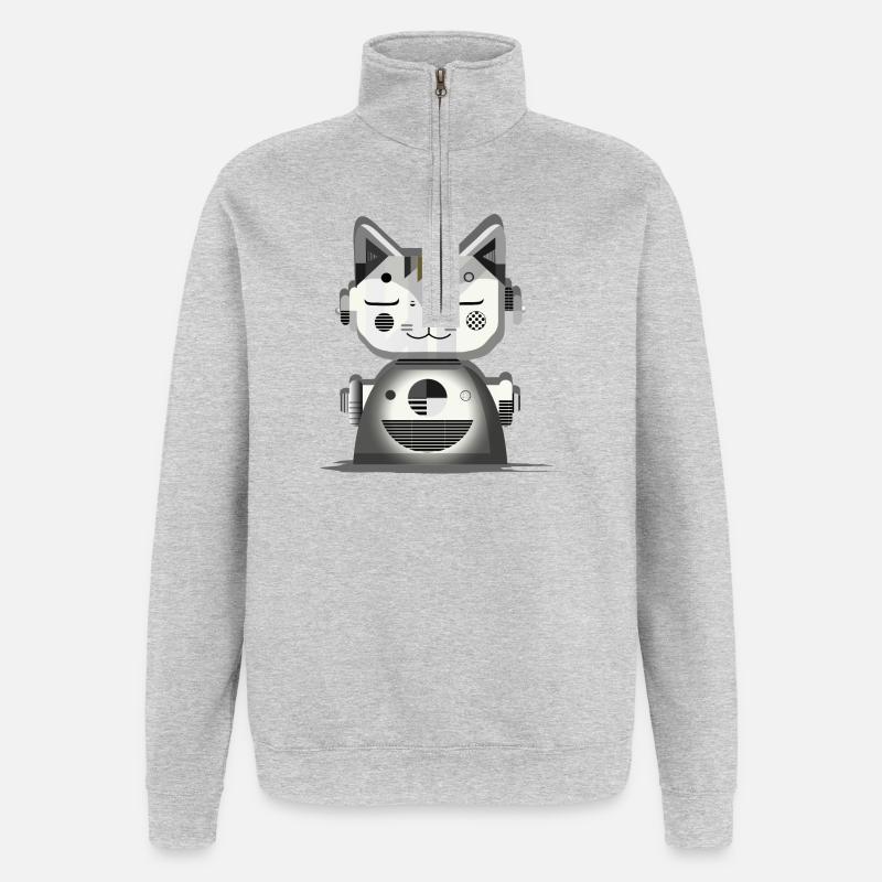 Geometric Robot Cat – Creative Illustration - Quarter-Zip Sweatshirt - heather grey