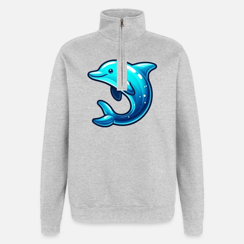 Delfin - Quarter-Zip-Sweatshirt - Grau meliert