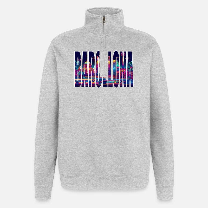 Barcelona - Sweat à zip 1/4 - gris chiné