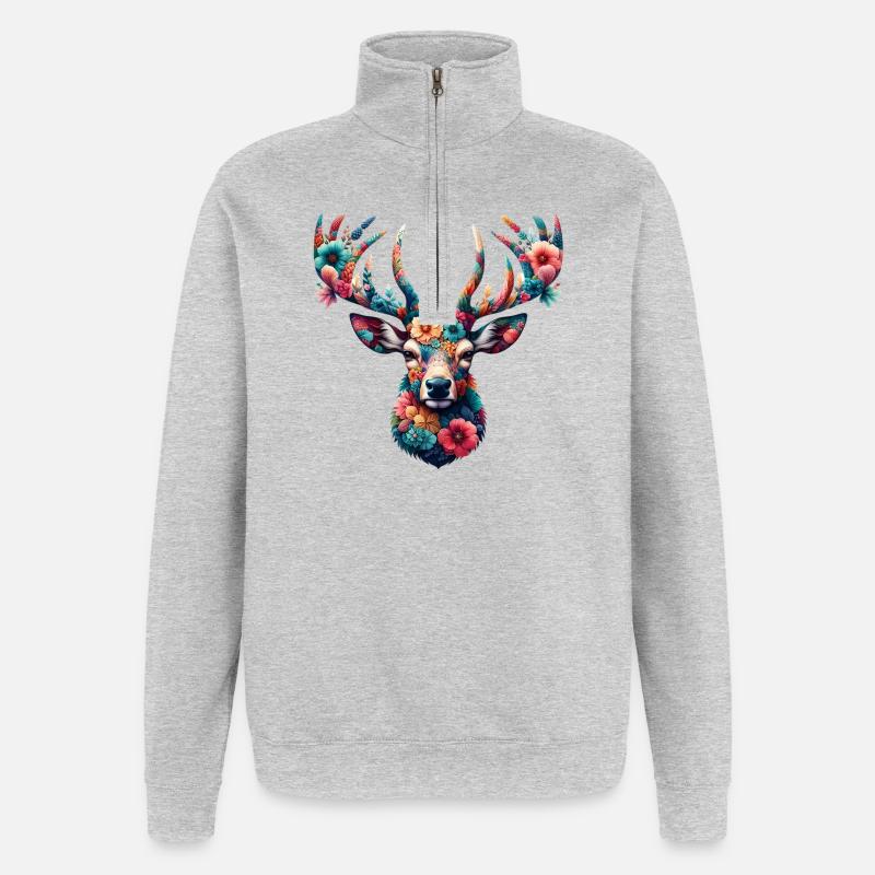 Hirsch - Quarter-Zip-Sweatshirt - Grau meliert