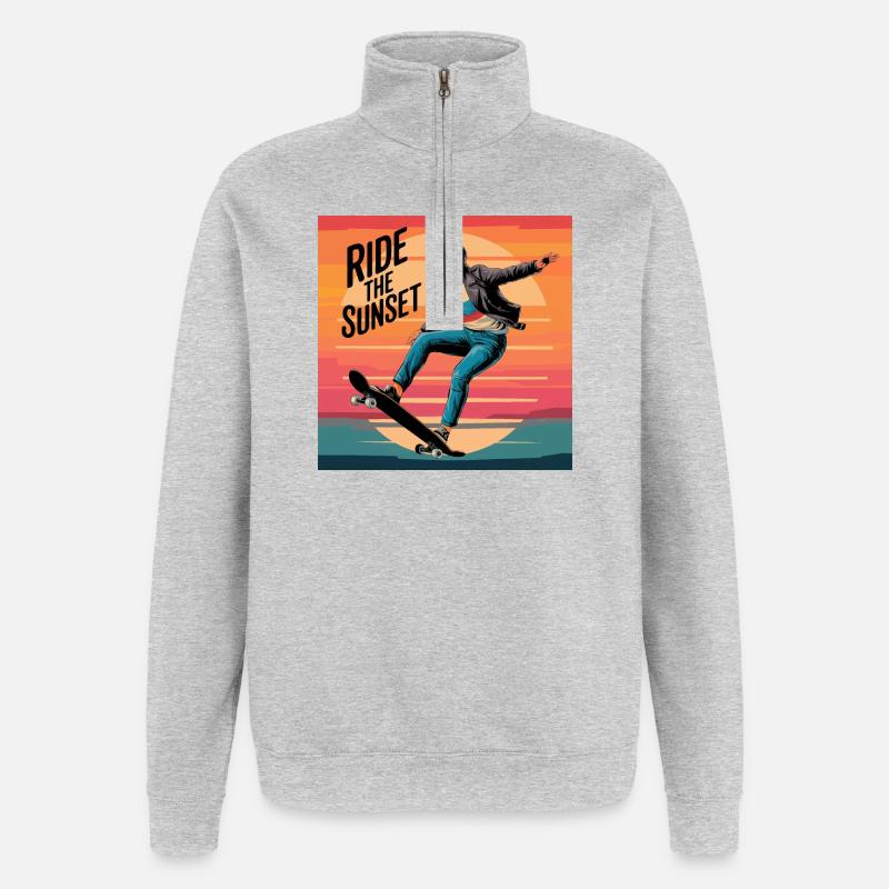 Fahre den Sunset Skateboarder - Quarter-Zip-Sweatshirt - Grau meliert