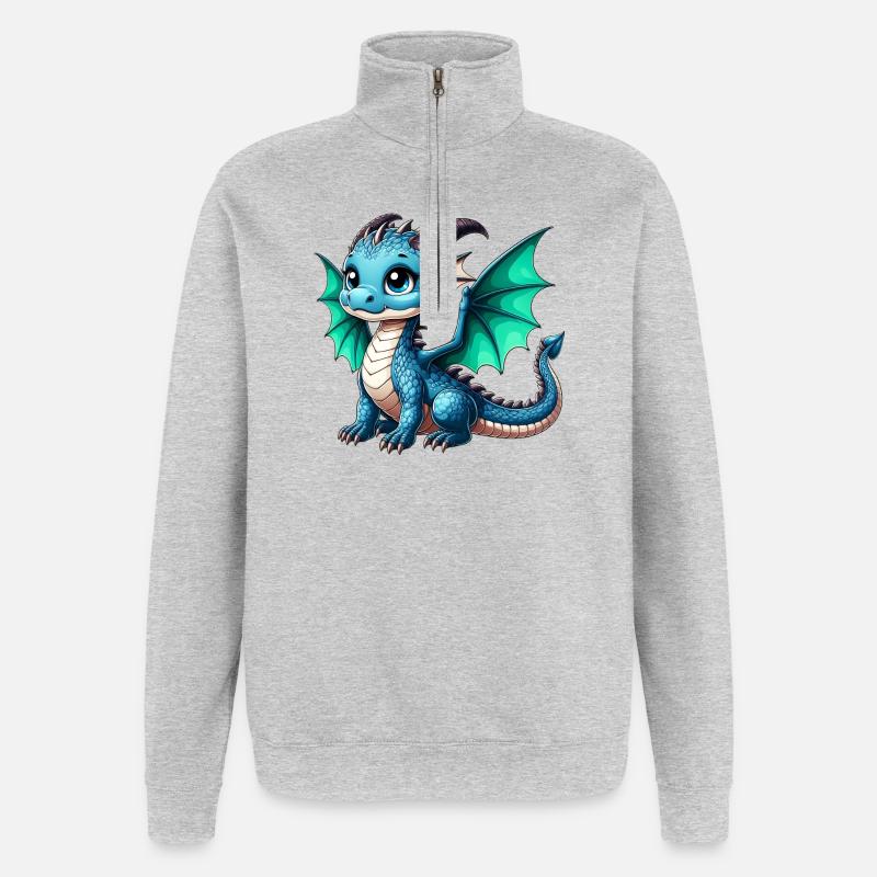 Drache - Quarter-Zip-Sweatshirt - Grau meliert