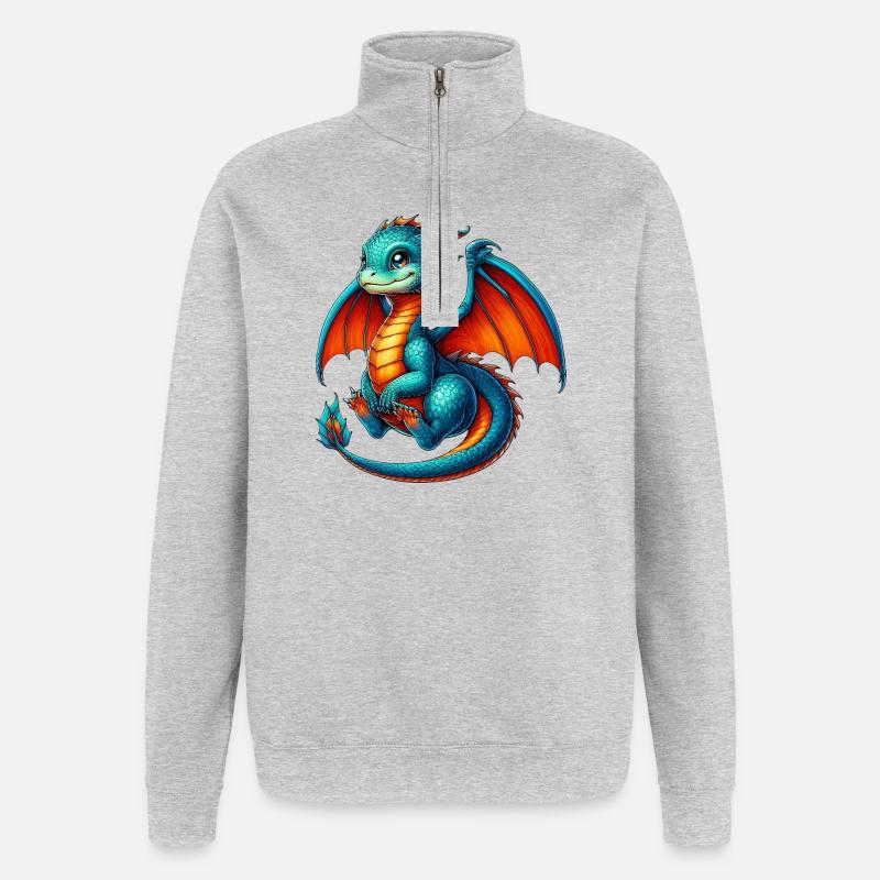 Drache - Quarter-Zip-Sweatshirt - Grau meliert