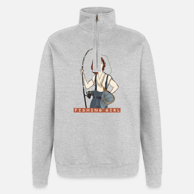 Fille pêche - Sweat à zip 1/4 - gris chiné