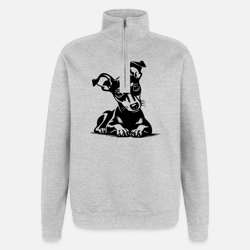 Zwergpinscher - Quarter-Zip-Sweatshirt - Grau meliert