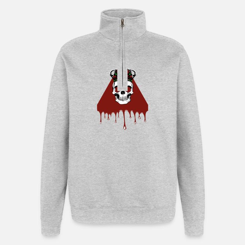 Schädel - Quarter-Zip-Sweatshirt - Grau meliert