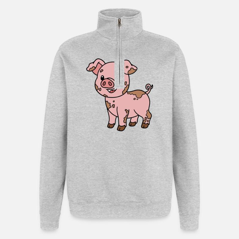 Cochon - Sweat à zip 1/4 - gris chiné