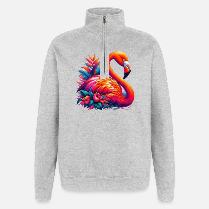 Flamant - Sweat à zip 1/4 - gris chiné