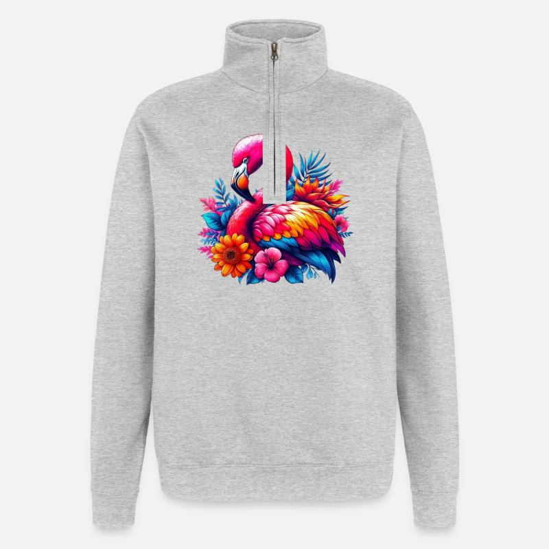 Flamant - Sweat à zip 1/4 - gris chiné