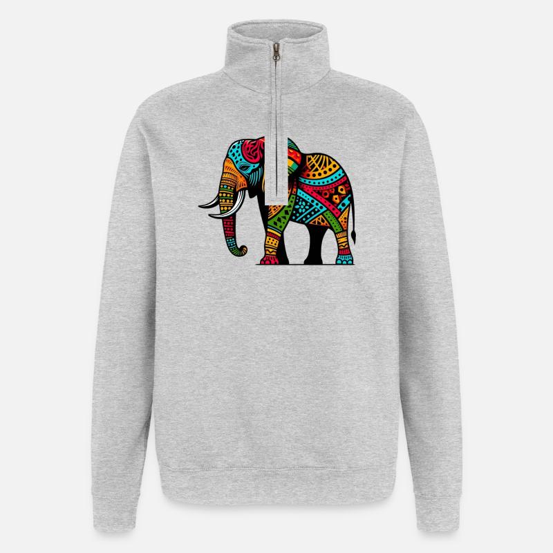 Éléphant - Sweat à zip 1/4 - gris chiné