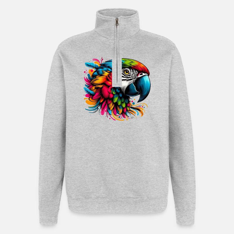 Papagei - Quarter-Zip-Sweatshirt - Grau meliert
