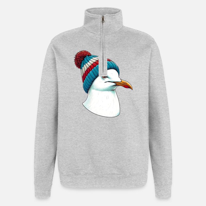 Mouette - Sweat à zip 1/4 - gris chiné