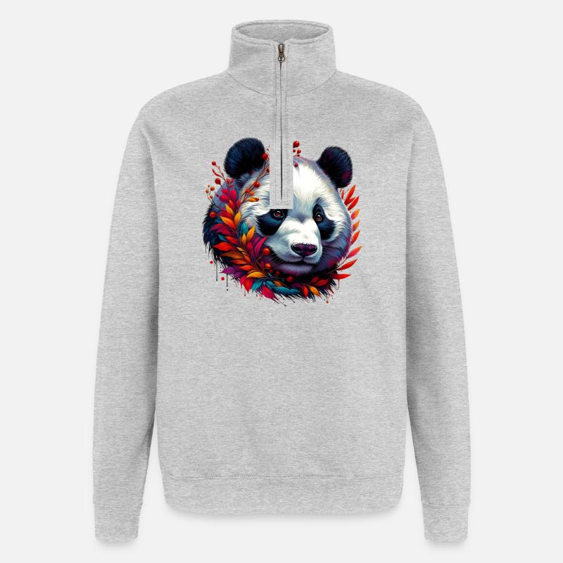 Panda - Sweat à zip 1/4 - gris chiné