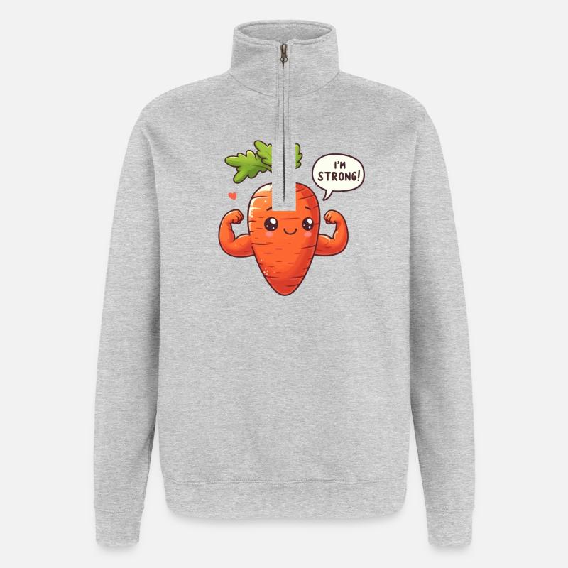Carotte Kawaii Musclée - Sweat à zip 1/4 - gris chiné