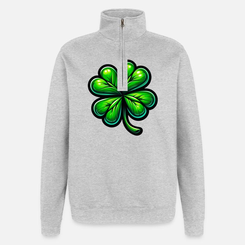 Trèfle à quatre feuilles - Sweat à zip 1/4 - gris chiné