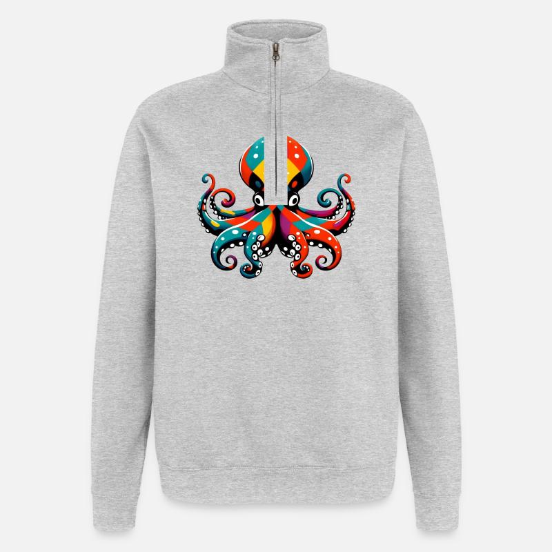 Krake - Quarter-Zip-Sweatshirt - Grau meliert