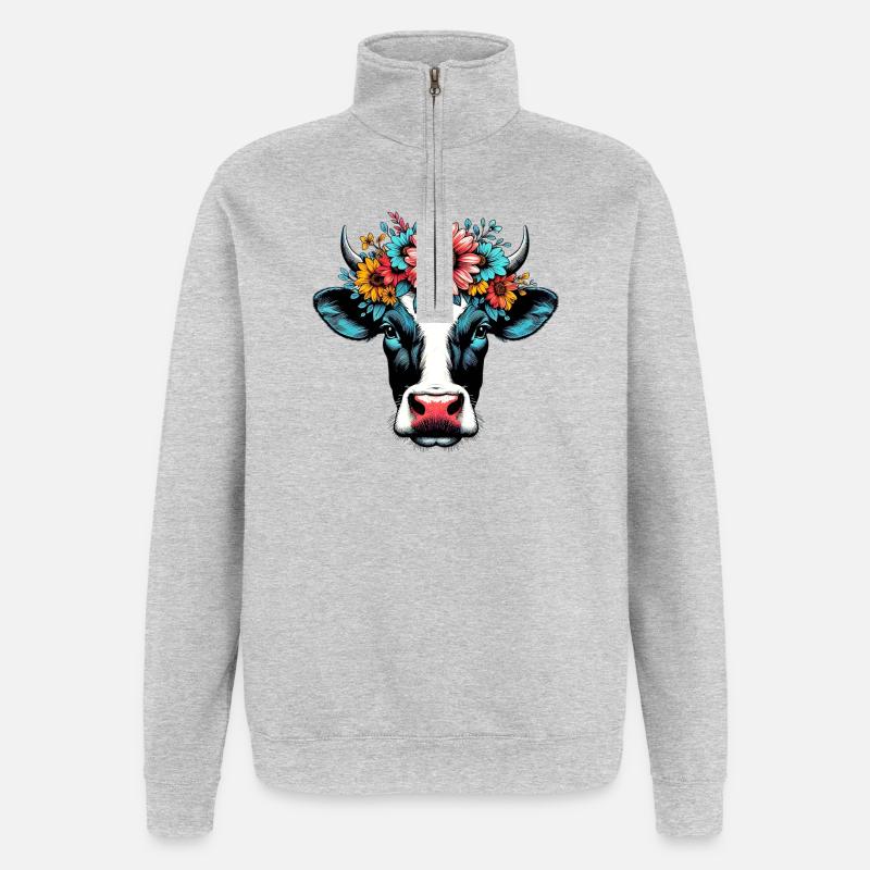 Kuh - Quarter-Zip-Sweatshirt - Grau meliert
