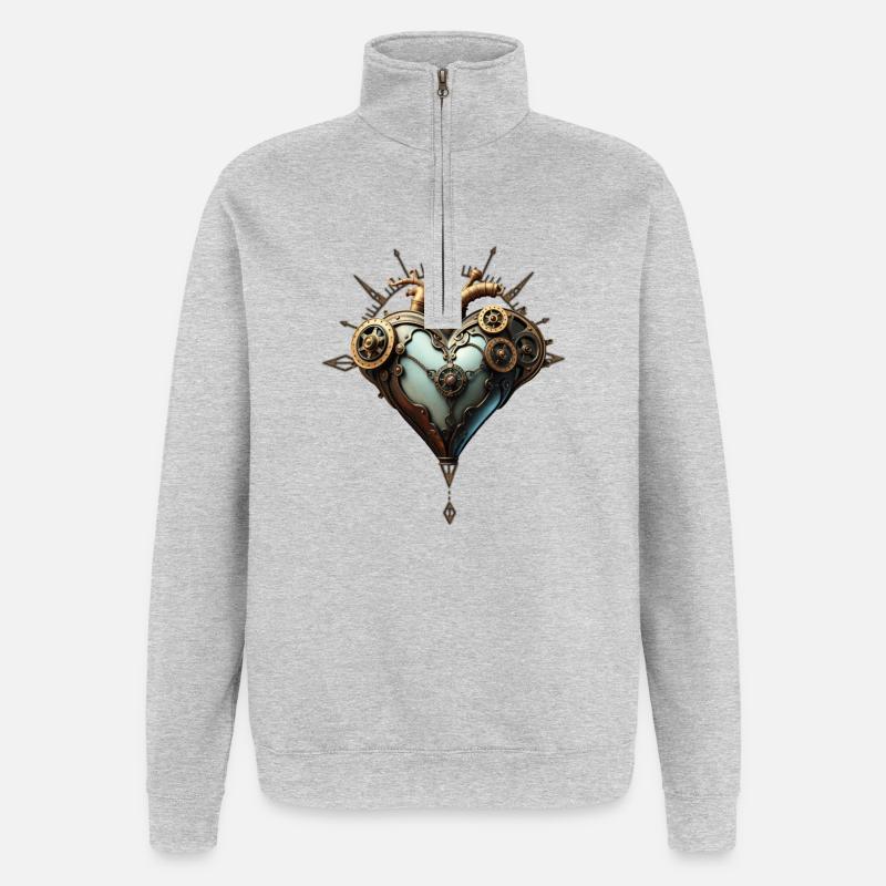 Faszinierendes Steampunk-Herz - Quarter-Zip-Sweatshirt - Grau meliert