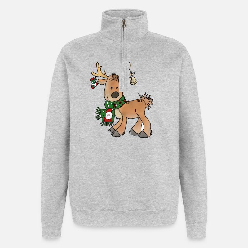 Weihnachtsren - Quarter-Zip-Sweatshirt - Grau meliert