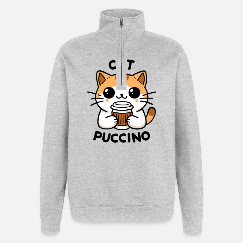 Catpuccino 2 - Sweat à zip 1/4 - gris chiné